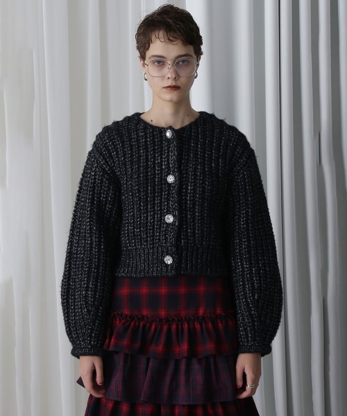 ROSE BUD(ローズバッド)の「LOW GAUGE KNIT CARDIGAN(カーディガン/ボレロ・レディース・ブラック/ピンク・ONE SIZE)」の6枚目の写真