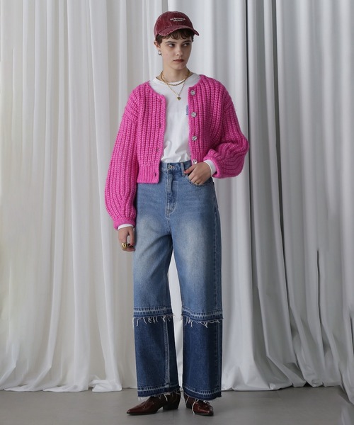 ROSE BUD(ローズバッド)の「LOW GAUGE KNIT CARDIGAN(カーディガン/ボレロ・レディース・ブラック/ピンク・ONE SIZE)」の13枚目の写真