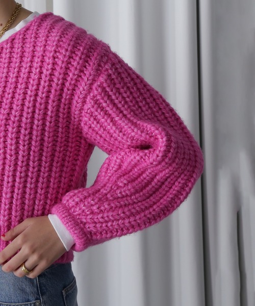 ROSE BUD(ローズバッド)の「LOW GAUGE KNIT CARDIGAN(カーディガン/ボレロ・レディース・ブラック/ピンク・ONE SIZE)」の20枚目の写真