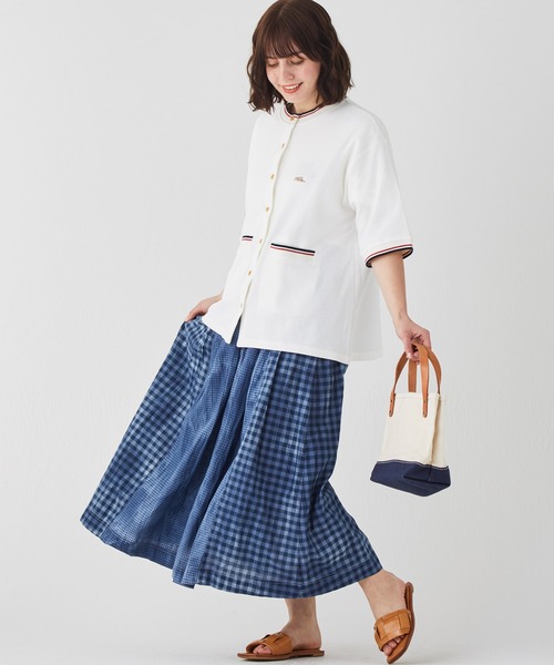 KRIFF MAYER Lady's Collection（クリフメイヤーレディースコレクション）の「冷感リンクスカノコ5分袖カーデ（カーディガン/ボレロ・レディース・ブラック/ネイビー/オフホワイト/カラフル/グリーン/ピンク・LARGE/MEDIUM）」の13枚目の写真