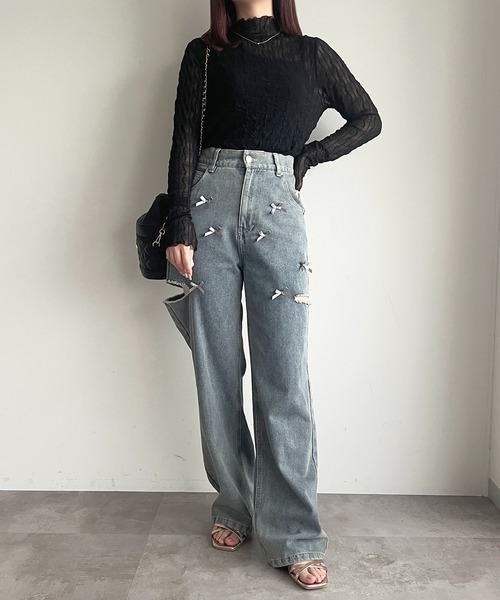 apres jour（アプレジュール）の「ウェーブシアータートルインナー（Tシャツ/カットソー・レディース・アイボリー/ブラック/ピンク・フリー/X-LARGE）」の5枚目の写真