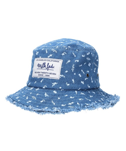 MILKFED.(ミルクフェド)の「FLORAL PATTERN DENIM FRINGE BUCKET HAT(ハット・レディース・ベージュ/ブルー/ブラック・ONE SIZE)」の1枚目の写真