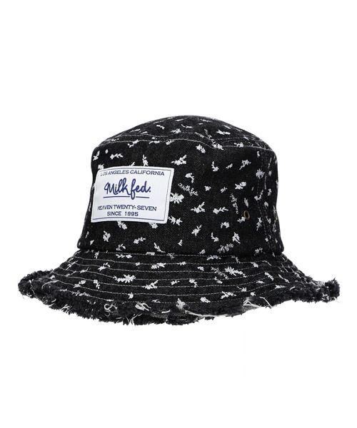 MILKFED.(ミルクフェド)の「FLORAL PATTERN DENIM FRINGE BUCKET HAT(ハット・レディース・ベージュ/ブルー/ブラック・ONE SIZE)」の2枚目の写真