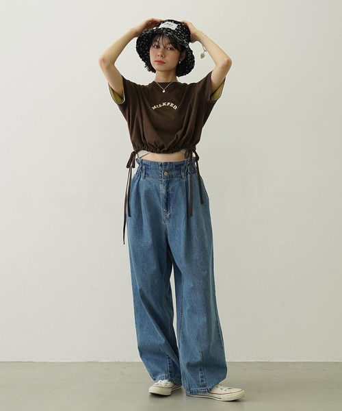 MILKFED.(ミルクフェド)の「FLORAL PATTERN DENIM FRINGE BUCKET HAT(ハット・レディース・ベージュ/ブルー/ブラック・ONE SIZE)」の13枚目の写真