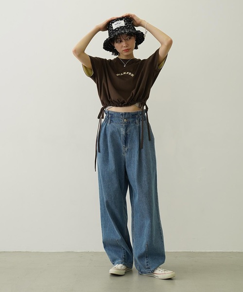 MILKFED.(ミルクフェド)の「FLORAL PATTERN DENIM FRINGE BUCKET HAT(ハット・レディース・ベージュ/ブルー/ブラック・ONE SIZE)」の14枚目の写真