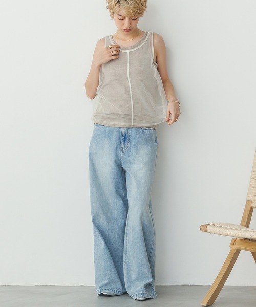 hunch（ハンチ）の「チュールレイヤード リブタンクトップセット（タンクトップ・レディース・ブラック系その他/グレー系その他/ベージュ系その他・FREE）」の4枚目の写真