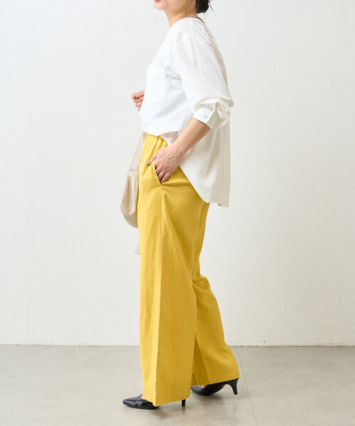 Jena espace merveilleux(ジェナ エスパスメルヴェイユ)の「【デコルテすっきり】トロミダブルVシャツ(シャツ/ブラウス・レディース・イエロー/ブラック/オフホワイト・FREE)」の8枚目の写真