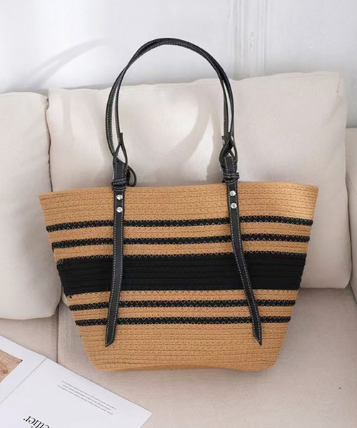 florist(フローリスト)の「【A4収納可】レザーライクハンドルナチュラルトートバッグ(かごバッグ・レディース・ホワイト系2/ベージュ系1/ベージュ系2/ブラック系3/ホワイト系1・FREE)」の1枚目の写真