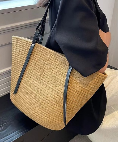 florist(フローリスト)の「【A4収納可】レザーライクハンドルナチュラルトートバッグ(かごバッグ・レディース・ホワイト系2/ベージュ系1/ベージュ系2/ブラック系3/ホワイト系1・FREE)」の7枚目の写真