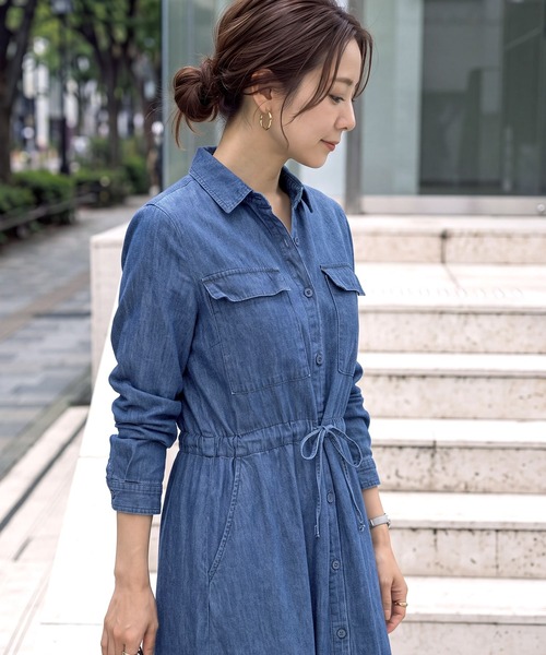 STYLE DELI(スタイルデリ)の「【Psize】【LUXE】ダンガリーデニムシャツワンピース(ワンピース・レディース・ブルー・S-M/M-L)」の7枚目の写真