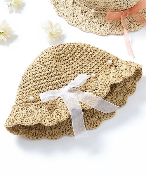 apres les cours(アプレレクール)の「ペーパークロシェハット(ハット・キッズ・ベージュ/アイボリー・54/58/50)」の2枚目の写真