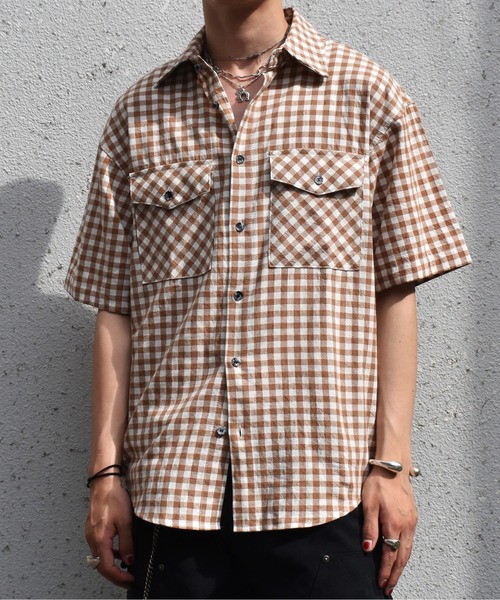 Noen(ノエン)の「ギンガムチェックシャツ(シャツ/ブラウス・メンズ・ブラウン/ネイビー/ライトブルー・MEDIUM/LARGE)」の2枚目の写真