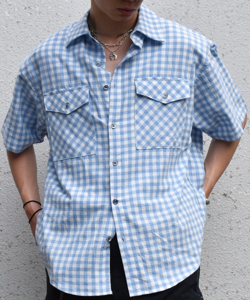 Noen(ノエン)の「ギンガムチェックシャツ(シャツ/ブラウス・メンズ・ブラウン/ネイビー/ライトブルー・MEDIUM/LARGE)」の3枚目の写真