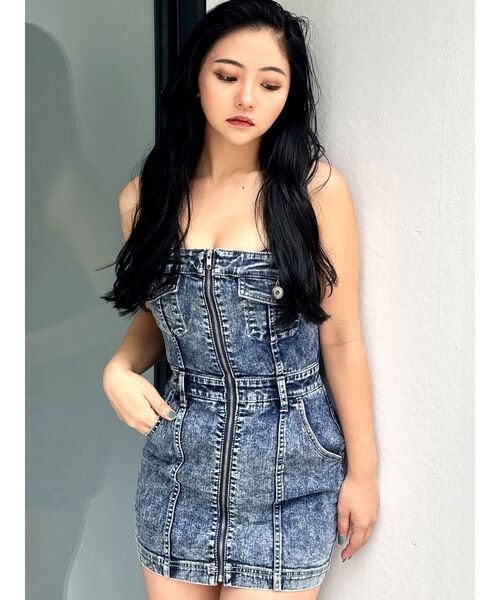 今年流行♥人気♥デニムワンピース★(25_5_12) セール】レディース セパレート風デニムワンピース ミニ
