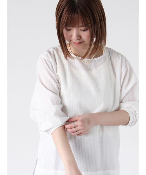 Lugnoncure（ルノンキュール）の「無地/柄アソートサッカーブラウス（シャツ/ブラウス・レディース・ブラック/ネイビー/オフホワイト/チャコールグレー・F）」の2枚目の写真