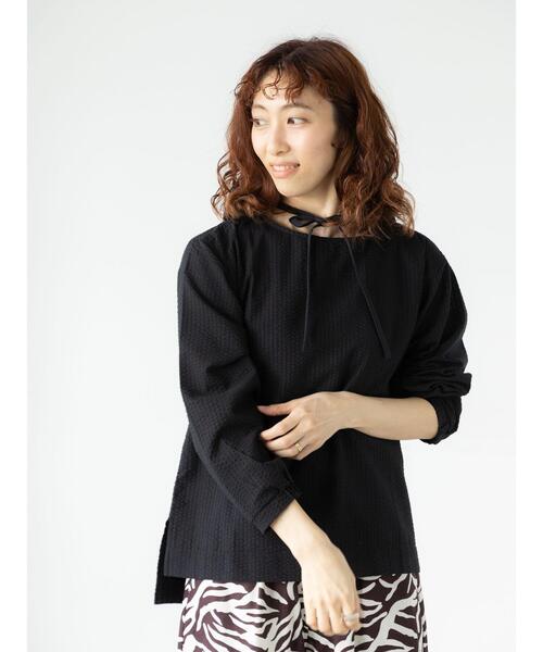 Lugnoncure（ルノンキュール）の「無地/柄アソートサッカーブラウス（シャツ/ブラウス・レディース・ブラック/ネイビー/オフホワイト/チャコールグレー・F）」の3枚目の写真