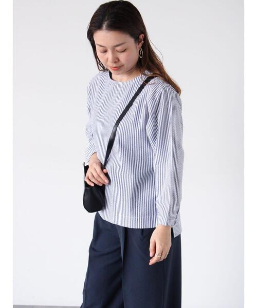 Lugnoncure（ルノンキュール）の「無地/柄アソートサッカーブラウス（シャツ/ブラウス・レディース・ブラック/ネイビー/オフホワイト/チャコールグレー・F）」の7枚目の写真