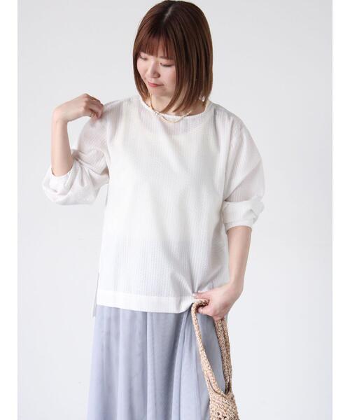 Lugnoncure（ルノンキュール）の「無地/柄アソートサッカーブラウス（シャツ/ブラウス・レディース・ブラック/ネイビー/オフホワイト/チャコールグレー・F）」の10枚目の写真