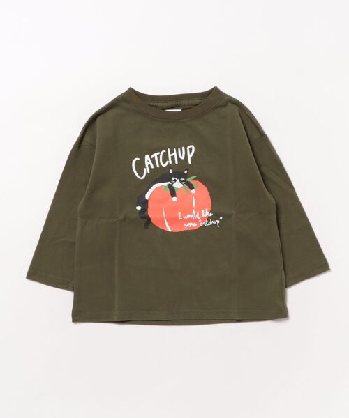 Catchup（ケチャップ）の「【Catchup】アニマルロングTシャツ（Tシャツ/カットソー・キッズ・レッド/ピンク/オフホワイト/ネイビー/カーキ/ブルー/ブルー系その他2/レッド系その他2/ライトグリーン/サーモンピンク/レッド系その他・90㎝/100㎝/110㎝/120㎝/130㎝/140㎝/150cm/90cm/100cm/110cm/120cm/130cm/140cm）」の3枚目の写真