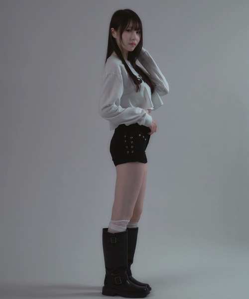 JilLA(ジルア)の「8008Number Long Sleeve T-shirt / 8008ナンバーロゴロングスリーブショート丈Tシャツ(Tシャツ/カットソー・レディース・ブラック/ホワイト・L/M/XL)」の8枚目の写真