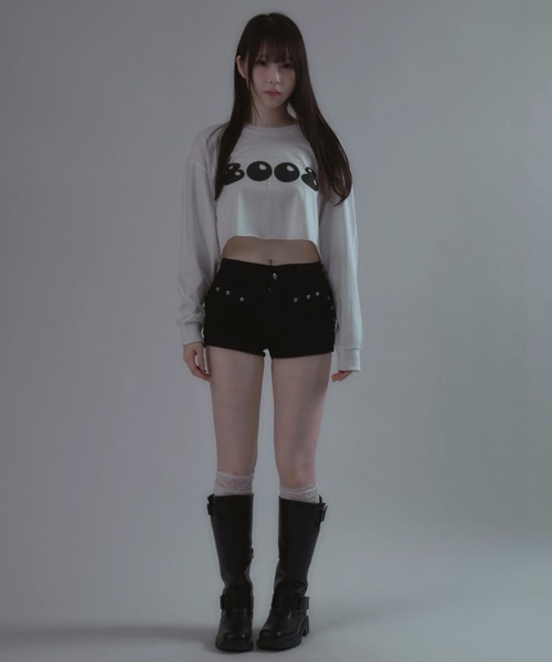 JilLA(ジルア)の「8008Number Long Sleeve T-shirt / 8008ナンバーロゴロングスリーブショート丈Tシャツ(Tシャツ/カットソー・レディース・ブラック/ホワイト・L/M/XL)」の7枚目の写真