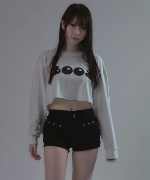 JilLA(ジルア)の「8008Number Long Sleeve T-shirt / 8008ナンバーロゴロングスリーブショート丈Tシャツ(Tシャツ/カットソー・レディース・ブラック/ホワイト・L/M/XL)」の4枚目の写真