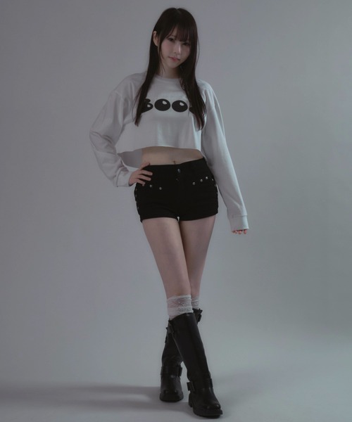 JilLA(ジルア)の「8008Number Long Sleeve T-shirt / 8008ナンバーロゴロングスリーブショート丈Tシャツ(Tシャツ/カットソー・レディース・ブラック/ホワイト・L/M/XL)」の11枚目の写真