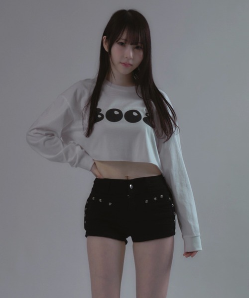 JilLA(ジルア)の「8008Number Long Sleeve T-shirt / 8008ナンバーロゴロングスリーブショート丈Tシャツ(Tシャツ/カットソー・レディース・ブラック/ホワイト・L/M/XL)」の14枚目の写真