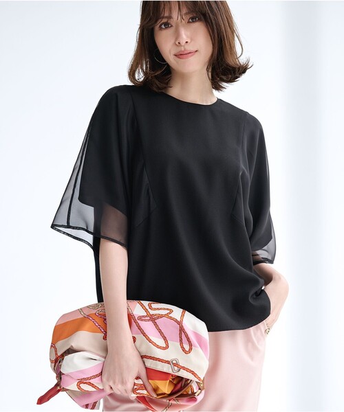 iCB アイシービー ブラウス カットソー シアーシャツ ブラック FluidBackSatin シアーコンビブラウス（シャツ/ブラウス）｜ICB
