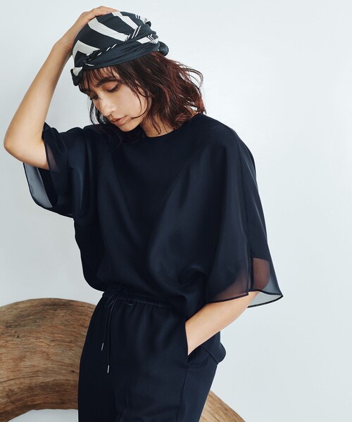 iCB アイシービー ブラウス カットソー シアーシャツ ブラック FluidBackSatin シアーコンビブラウス（シャツ/ブラウス）｜ICB