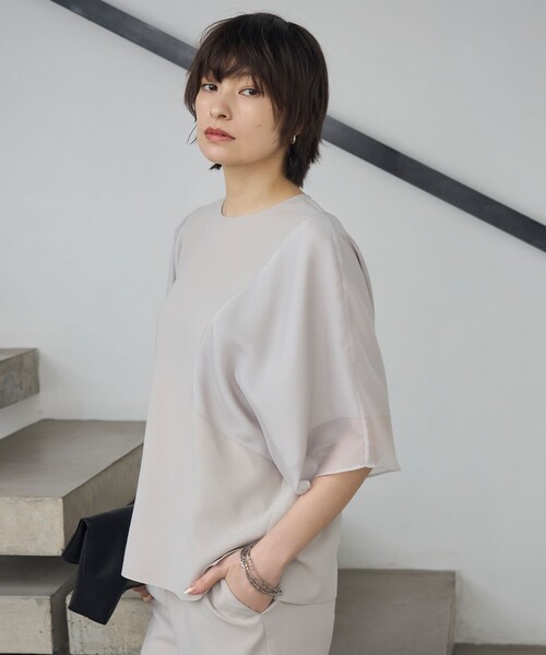 iCB アイシービー ブラウス カットソー シアーシャツ ブラック FluidBackSatin シアーコンビブラウス（シャツ/ブラウス）｜ICB