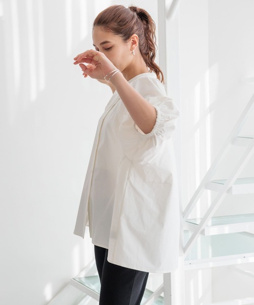 HEREIAM（ヘレイアム）の「【HEREIAM】接触冷感&イージーケア/COOLマテリアルブラウス（シャツ/ブラウス・レディース・ホワイト/ベージュ/ブラック・FREE）」の6枚目の写真