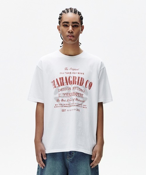 MAHAGRID(マハグリッド)の「『mahagrid/マハグリッド』 ARCHIVE LOGO TEE /アーカイブロゴ 半袖Tシャツ(Tシャツ/カットソー・メンズ・ホワイト/ネイビー/ブラック・M/L)」の6枚目の写真