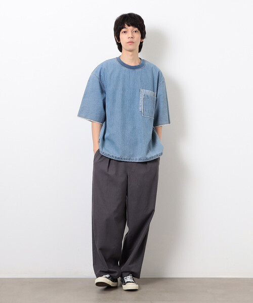 Purple&Yellow(パープルアンドイエロー)の「ライトオンスデニムダブルポケットプルオーバー(Tシャツ/カットソー・メンズ・ケミカルウォッシュ/ブラック・SMALL/MEDIUM/LARGE)」の4枚目の写真