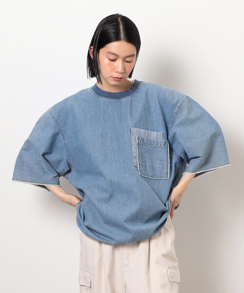 Purple&Yellow(パープルアンドイエロー)の「ライトオンスデニムダブルポケットプルオーバー(Tシャツ/カットソー・メンズ・ケミカルウォッシュ/ブラック・SMALL/MEDIUM/LARGE)」の10枚目の写真