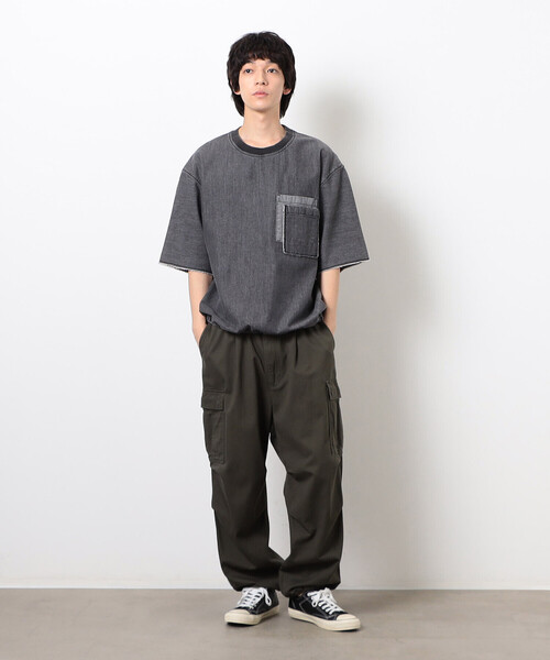 Purple&Yellow(パープルアンドイエロー)の「ライトオンスデニムダブルポケットプルオーバー(Tシャツ/カットソー・メンズ・ケミカルウォッシュ/ブラック・SMALL/MEDIUM/LARGE)」の12枚目の写真