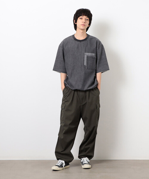 Purple&Yellow(パープルアンドイエロー)の「ライトオンスデニムダブルポケットプルオーバー(Tシャツ/カットソー・メンズ・ケミカルウォッシュ/ブラック・SMALL/MEDIUM/LARGE)」の13枚目の写真