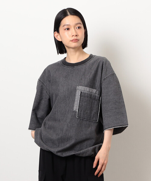 Purple&Yellow(パープルアンドイエロー)の「ライトオンスデニムダブルポケットプルオーバー(Tシャツ/カットソー・メンズ・ケミカルウォッシュ/ブラック・SMALL/MEDIUM/LARGE)」の18枚目の写真