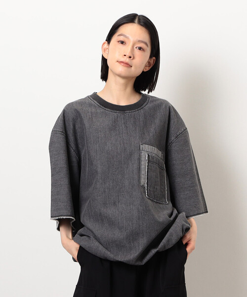 Purple&Yellow(パープルアンドイエロー)の「ライトオンスデニムダブルポケットプルオーバー(Tシャツ/カットソー・メンズ・ケミカルウォッシュ/ブラック・SMALL/MEDIUM/LARGE)」の19枚目の写真