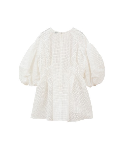 CLANE | SHEER PLAID VOLUME SLEEVE TOPS color：WHITE / BLACK