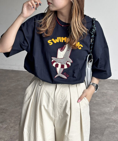 CPCM（シーピーシーエム）の「サガラ刺繍T（Tシャツ/カットソー・レディース・ホワイト/ホワイト系その他/ネイビー/チャコールグレー/ホワイト系その他2/ブラック・FREE）」の6枚目の写真