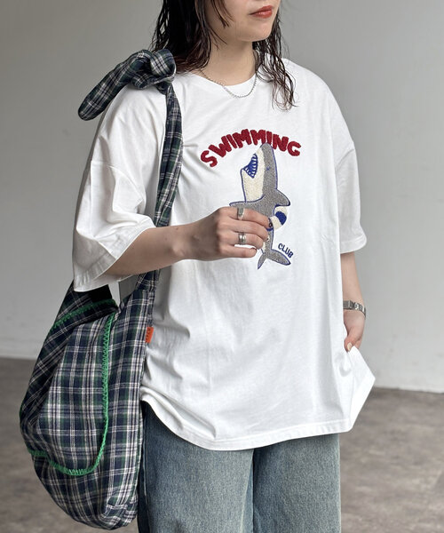 CPCM（シーピーシーエム）の「サガラ刺繍T（Tシャツ/カットソー・レディース・ホワイト/ホワイト系その他/ネイビー/チャコールグレー/ホワイト系その他2/ブラック・FREE）」の9枚目の写真