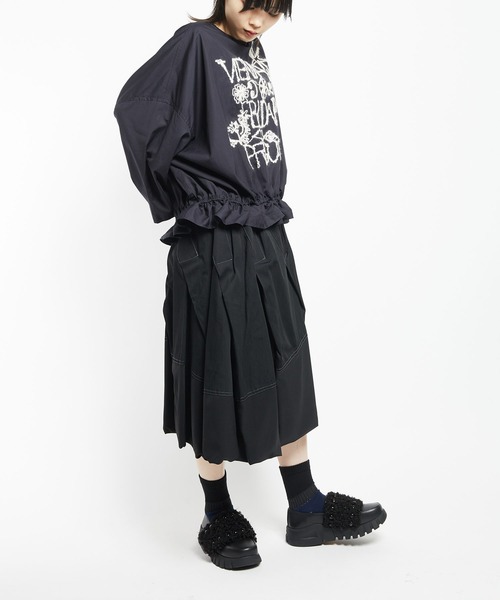 gomme（ゴム）の「キャピタル刺繍　ギャザーシャツ（シャツ/ブラウス・レディース・ブラック/ネイビー・MEDIUM）」の4枚目の写真