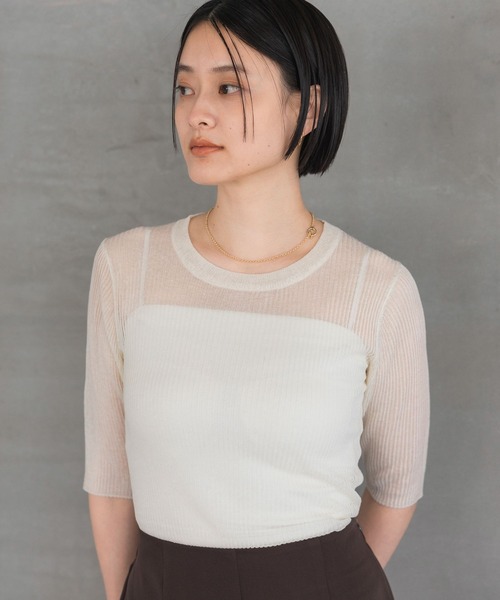A part by(アパートバイ)の「シアーリブニットTEE(ニット/セーター・レディース・ライトグレー・FREE)」の4枚目の写真