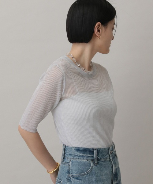 A part by(アパートバイ)の「シアーリブニットTEE(ニット/セーター・レディース・ライトグレー・FREE)」の20枚目の写真