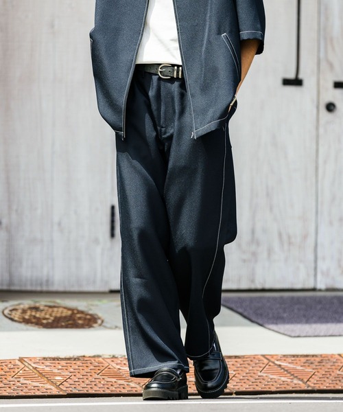 RAGEBLUE(レイジブルー)の「【セットアップ対応】配色ステッチ/ワイドイージーテーパードパンツ(スラックス・メンズ・ホワイト/ブラック/ネイビー/ベージュ・LARGE/MEDIUM/SMALL)」の4枚目の写真