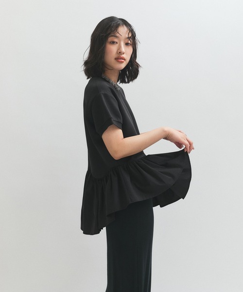 ADAM ET ROPE ブラック フレアTシャツ ペプラムスウェット（Tシャツ/カットソー）｜ADAM ET ROPE