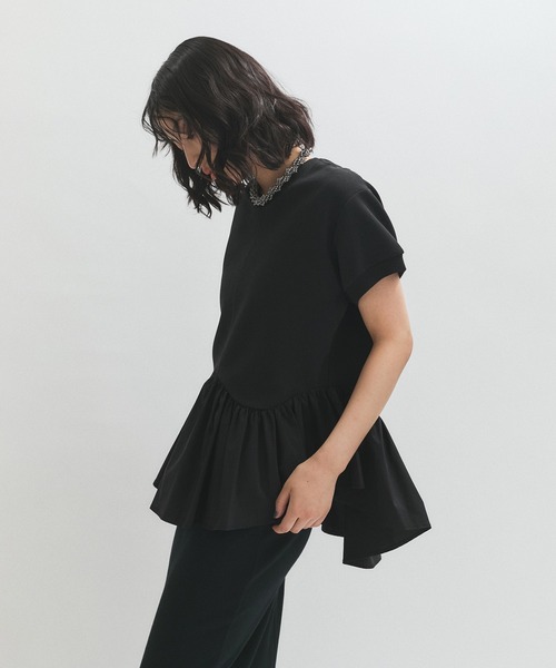美品　アダムエロペ　ペプラムトップス 美品 アダムエロペ フリルペプラムカットソー 異素材切替