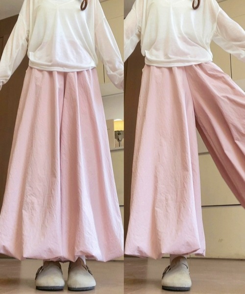 gossip!ロサンゼルス(ゴシップロサンゼルス)の「ミニマルカジュアル バルーンワイドパンツ(スウェットパンツ・レディース・ホワイト/ピンク・FREE)」の5枚目の写真