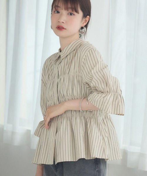 RETRO GIRL（レトロガール）の「ギャザーSH（シャツ/ブラウス・レディース・オフホワイト/ブルー系その他/ホワイト系その他・FREE）」の3枚目の写真